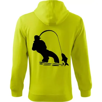 Pánská mikina Rybář tahající rybu - Mikina s kapucí na zip trendy zipper - 3XL ( Limetková )