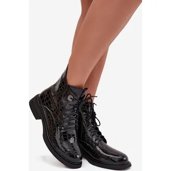 Dámské kozačky Boto Kožené lakované boty s raženým vzorem vyhřívané Juviane Barva: Černá, Velikost: 36