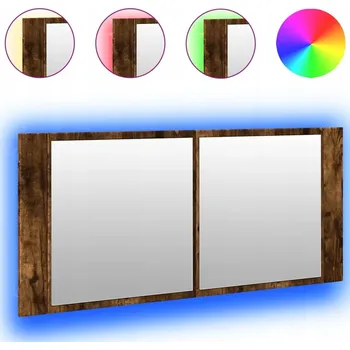 Koupelnový nábytek Koupelnová skříňka se zrcadlem a RGB LED osvětlením, kouřový dub, 100x12