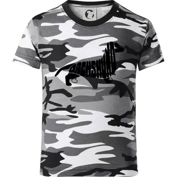 Chlapecké tričko Jezevčík - Dachshund - Dětské maskáčové triko - 104-110cm / 3-4 roky ( Šedý maskáč )