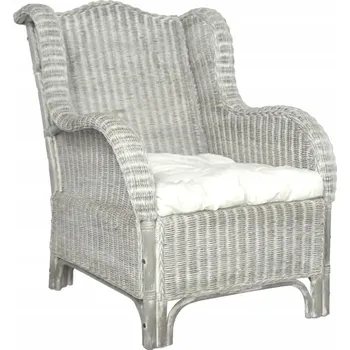 Pohovka Šedá pohovka z přírodního ratanu a lnu, 86,5x66x89 cm, polštář krémové barvy