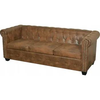 Pohovka Třímístná pohovka Chesterfield prošívaná s knoflíky, hnědá, 200,5x76x70 cm