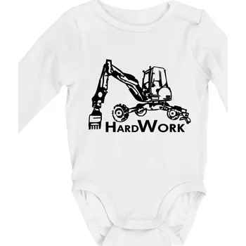 Kojenecké oblečení Hard Work kráčivý bagr - Body kojenecké s dlouhým rukávem - Dlouhý r. do 3 měs ( Bílá )