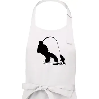 Kuchyňská zástěra Rybář tahající rybu - Pánská zástěra na vaření - Univerzální velikost ( Bílá )