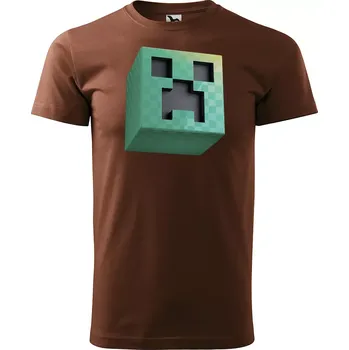 Sablio Tričko s potiskem Blocks Creeper - hnědé 4XL