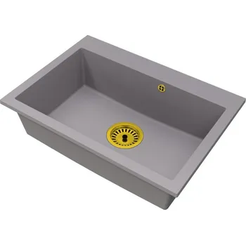 Granitový dřez Granitový dřez ELITE šedý + sifon zlatý 70 x 50 x 21 cm