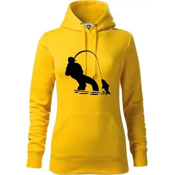 Dámská mikina Rybář tahající rybu - Mikina dámská Cape s kapucí - M ( Žlutá )