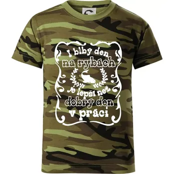 Chlapecké tričko I blbý den na rybách - Dětské maskáčové triko - 134 cm/8 let ( Zelený maskáč )