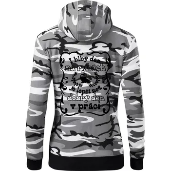 Dámská mikina I blbý den na rybách - Dámská mikina trendy zipper s kapucí - XS ( Šedý maskáč )