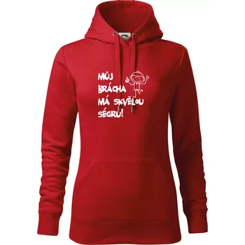 Dámská mikina Můj brácha má skvělou ségru - Mikina dámská Cape s kapucí - M ( Červená )