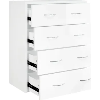 Komoda Komoda se 4 zásuvkami, dřevěná, bílý lesk, 60x30,5x71 cm