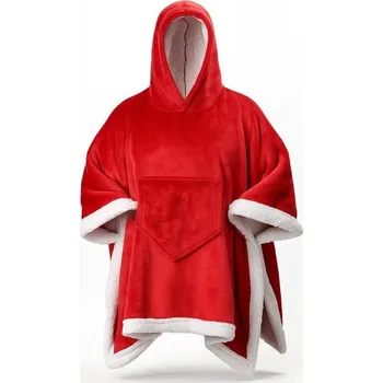 Pláštěnka VÁNOČNÍ PONČO PRO DOSPĚLÉ S KAPUCÍ A KAPSOU ČERVENÉ 170X130 CM