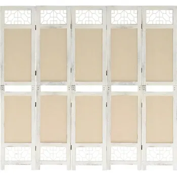 Paraván Paraván volně stojící, 5dílný, dřevo paulownia/MDF, krémově bílý, 175x1