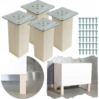 Obraz SADA bukové nohy 12 CM, dřevěné nožky surové hranaté, 4 KUSY