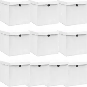 Úložný box Skládací Úložné Boxy s Víky, Bílé, 32x32x32 cm