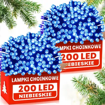 Vánoční dekorace 2 x VÁNOČNÍ OSVĚTLENÍ NA STROMEČEK 200 LED MODRÁ SVÁTEČNÍ VNITŘNÍ VENKOVNÍ