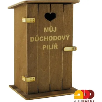 Pokladnička Pokladnička kadibudka "Můj důchodový pilíř" 11 x 10 x 18,5 cm (Dřevěná pokladnička s vtipným nápisem)