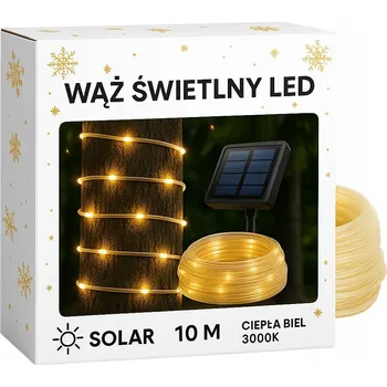 Vánoce Solární LED světelný had 12 m, 100 LED, teplá bílá, IP44, zahradní, venkovní