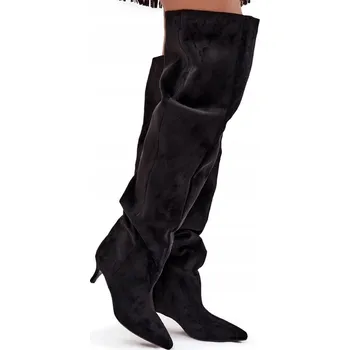 Dámské kozačky Dámské kozačky z eko semiše, nízký podpatek, široké, nazouvací, černé, velikost 39