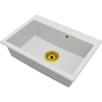 Kuchyňský dřez Granitový dřez ELITE bílý + sifon zlatý 70 x 50 x 21 cm