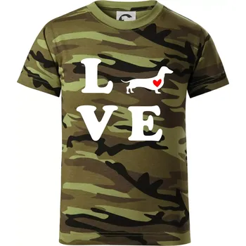 Jezevčík - Love - Dětské maskáčové triko - 104-110cm / 3-4 roky ( Zelený maskáč )