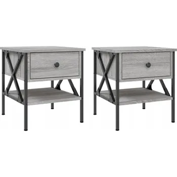 Noční stolek Noční stolky v industriálním stylu, šedý dub sonoma, 40x42x45 cm