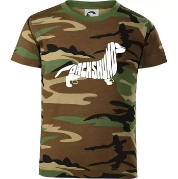 Jezevčík - Dachshund - Dětské maskáčové triko - 104-110cm / 3-4 roky ( Hnědý maskáč )