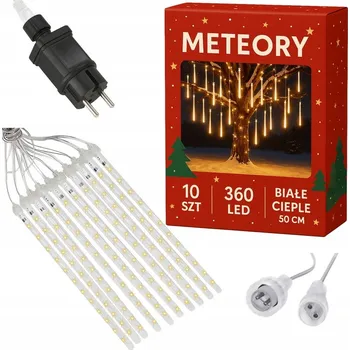Vánoční dekorace METEORICKÉ LAMPY 360 LED 10 KUSŮ LEDOVÉ rampouchy VENKOVNÍ VÁNOČNÍ OSVĚTLENÍ 50CM BÍLÁ TEPLÁ