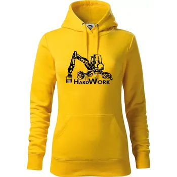 Dámská mikina Hard Work kráčivý bagr - Mikina dámská Cape s kapucí - L ( Žlutá )