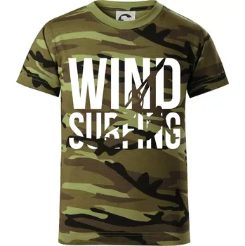Windsurfing nápis - Dětské maskáčové triko - 146 cm/10 let ( Zelený maskáč )