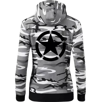 Dámská mikina Army hvězda - Dámská mikina trendy zipper s kapucí - XL ( Šedý maskáč )