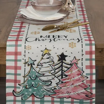 Vánoční běhoun na stůl 33x183 cm vánoční stromečky