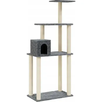 Škrabadlo pro kočky s domečkem a platformami, tmavě šedé, 74x35x147 cm