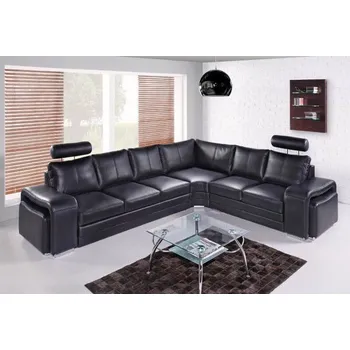 Sedací souprava FALCO Rohová kožená sedací souprava Martha bez rozkladu pravá černá kůže