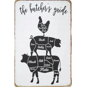 Obraz Plakát Kovová dekorativní cedule retro THE BUTCHERS GUIDE / Řeznický průvodce