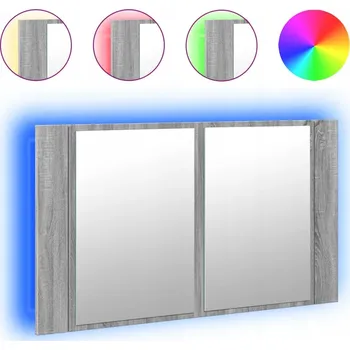 Koupelnový nábytek Koupelnová skříňka se zrcadlem a RGB LED osvětlením, šedý dub sonoma, 80x12