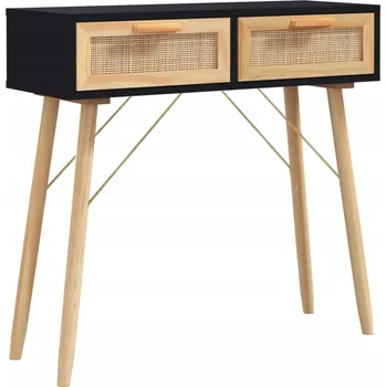 Konferenční stolek Konzolový stolek s ratanem a zásuvkami, černý, 80x30x75 cm