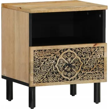 Noční stolek Noční stolek z masivního mangového dřeva, květinový vzor, 40x33x46 cm