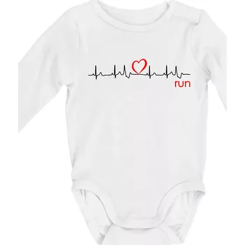 Kojenecký body Moje srdce bije pro run - Body kojenecké s dlouhým rukávem - Dlouhý r. do 3 měs ( Bílá )