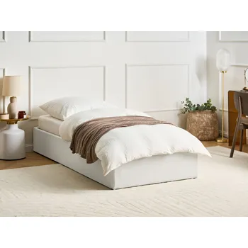 Postel Čalouněná postel s úložným prostorem 90 x 200 cm světle béžová nábytek do ložnice moderní stylový Beliani