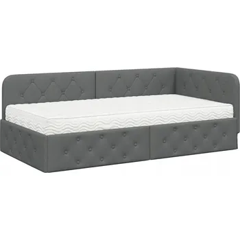 Postel Rohový rám postele s matrací Tmavě šedá 90 x 190 cm textil