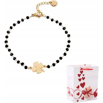 Náramek Zlatý náramek 18k Čtyřlístek Černé Korálky Ocel Chirurgická 316L