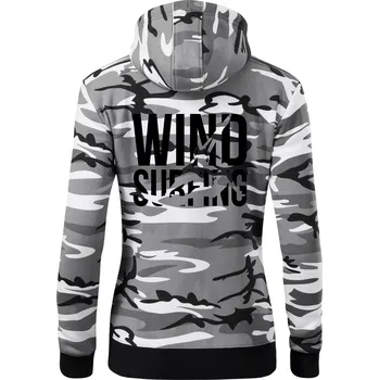 Dámská mikina Windsurfing nápis - Dámská mikina trendy zipper s kapucí - XS ( Šedý maskáč )