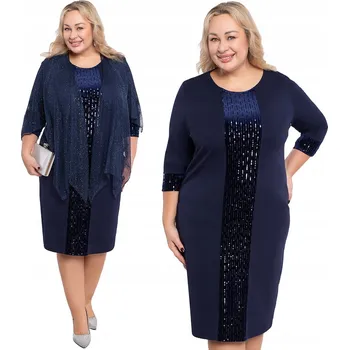 Dámské šaty Tmavě modré šaty s velurem a flitry, velikost 46