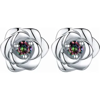 Náušnice Stříbrné náušnice puzetky se zirkonem, květina růže, stříbro 925