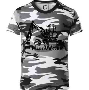 Hard Work kráčivý bagr - Dětské maskáčové triko - 146 cm/10 let ( Šedý maskáč )