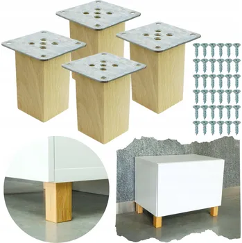 Obraz SADA Dubové nohy 8 CM, dřevěné nožky surové hranaté, 4 KUSY