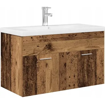 Koupelnový nábytek Stylová Skříňka s Umyvadlem – Integrovaná Elegance ve Starém Dřevě