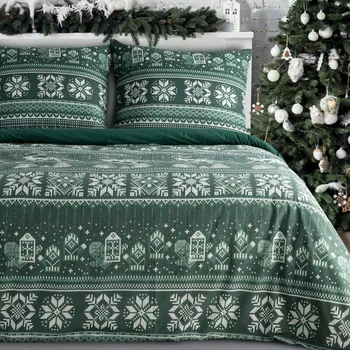 Vánoční bavlněné povlečení 140x200 cm sada tmavě zelené Nora