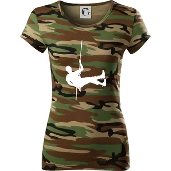 Dámské tričko Visící horolezec - Dámské maskáčové triko - 2XL ( Hnědý maskáč )